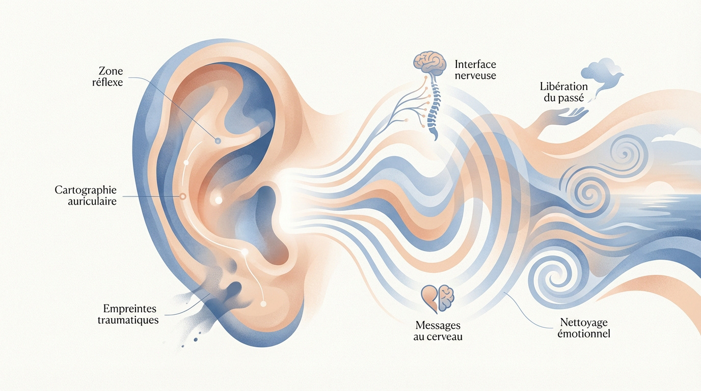 Cartographie de l'oreille utilisée pour le reset émotionnel auriculaire