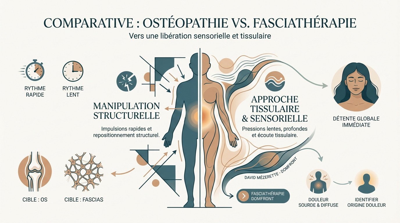 Comparaison entre les techniques de manipulation en ostéopathie et le toucher doux en fasciathérapie